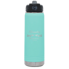 Personalized teal 20 oz vacuum insulated water bottle with 'BRIDESMAID DATE' design