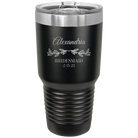 Personalized black 30 oz vacuum insulated tumbler with 'BRIDESMAID DATE' design