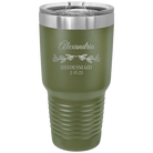 Personalized olive green 30 oz vacuum insulated tumbler with 'BRIDESMAID DATE' design