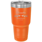 Personalized orange 30 oz vacuum insulated tumbler with 'BRIDESMAID DATE' design