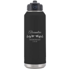 Personalized black 32 oz vacuum insulated water bottle with 'BRIDESMAID DATE' design