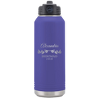Personalized purple 32 oz vacuum insulated water bottle with 'BRIDESMAID DATE' design