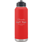 Personalized red 32 oz vacuum insulated water bottle with 'BRIDESMAID DATE' design