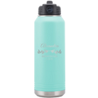 Personalized teal 32 oz vacuum insulated water bottle with 'BRIDESMAID DATE' design