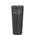 Personalized black 20 oz vacuum insulated tumbler with 'BRIDESMAID DATE' design