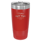 Personalized red 20 oz vacuum insulated tumbler with 'GROOMSMAN DATE' design