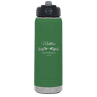 Personalized green 20 oz vacuum insulated water bottle with 'GROOMSMAN DATE' design