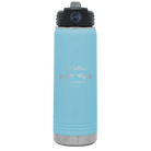 Personalized light blue 20 oz vacuum insulated water bottle with 'GROOMSMAN DATE' design