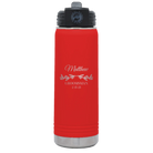 Personalized red 20 oz vacuum insulated water bottle with 'GROOMSMAN DATE' design