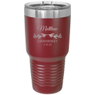 Personalized maroon 30 oz vacuum insulated tumbler with 'GROOMSMAN DATE' design