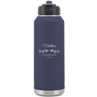 Personalized navy 32 oz vacuum insulated water bottle with 'GROOMSMAN DATE' design