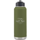 Personalized olive green 32 oz vacuum insulated water bottle with 'GROOMSMAN DATE' design