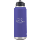 Personalized purple 32 oz vacuum insulated water bottle with 'GROOMSMAN DATE' design