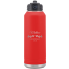 Personalized red 32 oz vacuum insulated water bottle with 'GROOMSMAN DATE' design