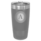 Personalized dark gray 20 oz vacuum insulated tumbler with 'Circle with initial' design