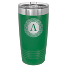 Personalized green 20 oz vacuum insulated tumbler with 'Circle with initial' design