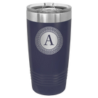 Personalized navy 20 oz vacuum insulated tumbler with 'Circle with initial' design