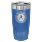 Personalized royal blue 20 oz vacuum insulated tumbler with 'Circle with initial' design