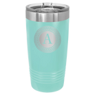 Personalized teal 20 oz vacuum insulated tumbler with 'Circle with initial' design