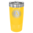 Personalized yellow 20 oz vacuum insulated tumbler with 'Circle with initial' design