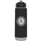 Personalized black 20 oz vacuum insulated water bottle with 'Circle with initial' design