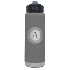 Personalized dark gray 20 oz vacuum insulated water bottle with 'Circle with initial' design