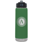 Personalized green 20 oz vacuum insulated water bottle with 'Circle with initial' design
