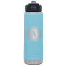 Personalized light blue 20 oz vacuum insulated water bottle with 'Circle with initial' design