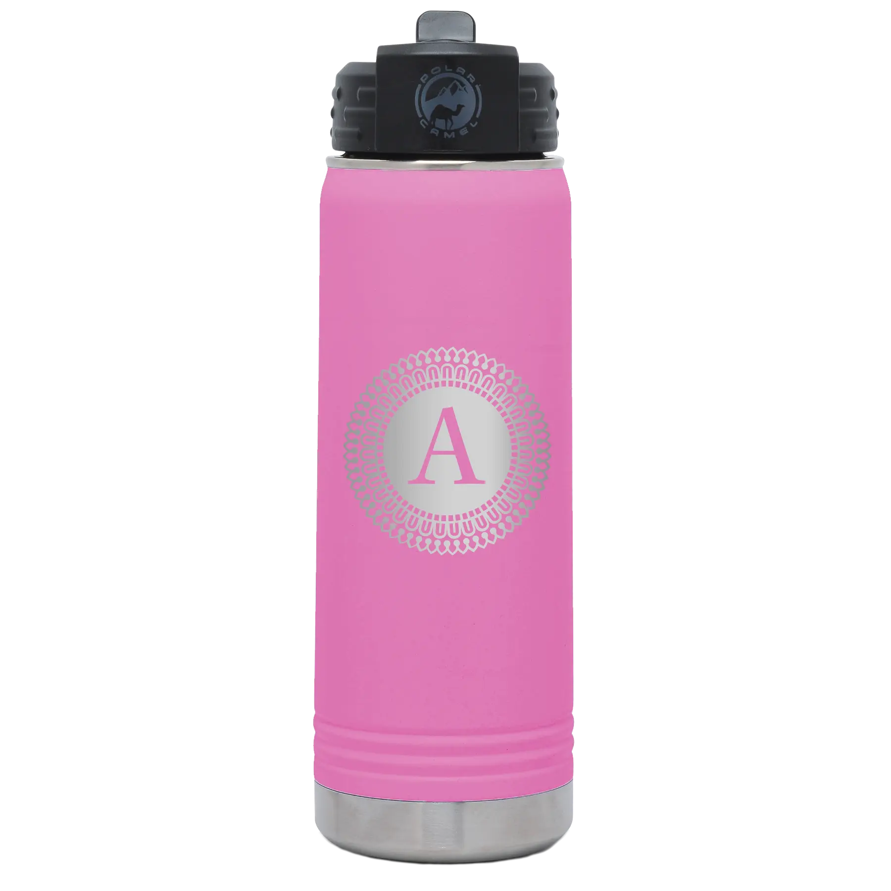 Personalized light purple 20 oz vacuum insulated water bottle with 'Circle with initial' design