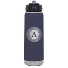 Personalized navy 20 oz vacuum insulated water bottle with 'Circle with initial' design