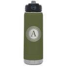 Personalized olive green 20 oz vacuum insulated water bottle with 'Circle with initial' design