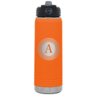 Personalized orange 20 oz vacuum insulated water bottle with 'Circle with initial' design
