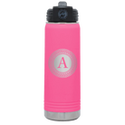 Personalized pink 20 oz vacuum insulated water bottle with 'Circle with initial' design