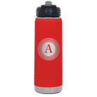 Personalized red 20 oz vacuum insulated water bottle with 'Circle with initial' design