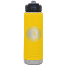 Personalized yellow 20 oz vacuum insulated water bottle with 'Circle with initial' design
