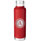 Personalized red 24 oz vacuum insulated water bottle with 'Circle with initial' design