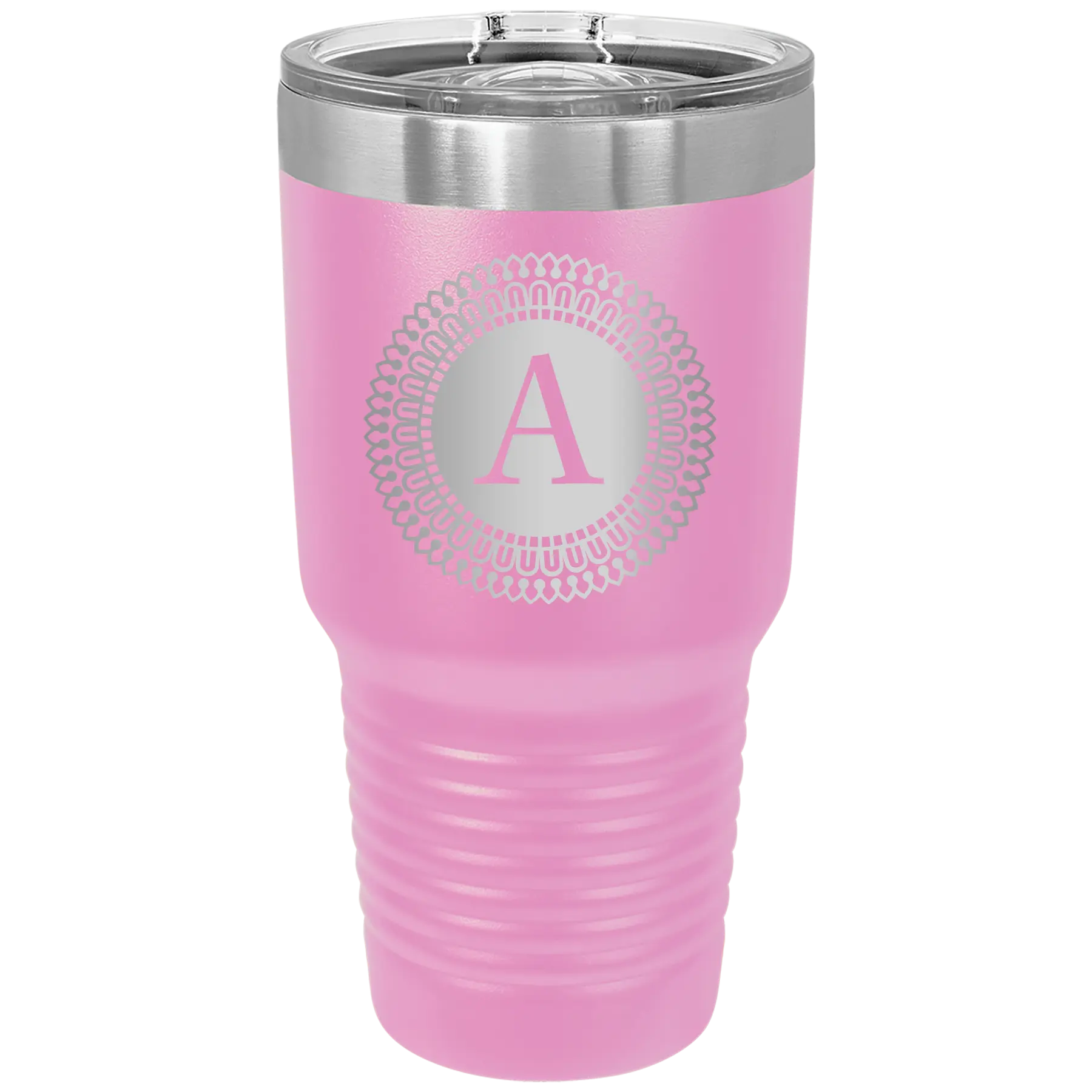 Personalized light purple 30 oz vacuum insulated tumbler with 'Circle with initial' design