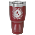 Personalized maroon 30 oz vacuum insulated tumbler with 'Circle with initial' design