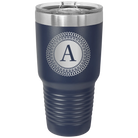 Personalized navy 30 oz vacuum insulated tumbler with 'Circle with initial' design