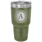 Personalized olive green 30 oz vacuum insulated tumbler with 'Circle with initial' design
