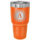 Personalized orange 30 oz vacuum insulated tumbler with 'Circle with initial' design