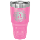 Personalized pink 30 oz vacuum insulated tumbler with 'Circle with initial' design