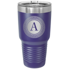 Personalized purple 30 oz vacuum insulated tumbler with 'Circle with initial' design