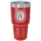 Personalized red 30 oz vacuum insulated tumbler with 'Circle with initial' design