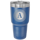 Personalized royal blue 30 oz vacuum insulated tumbler with 'Circle with initial' design