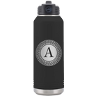 Personalized black 32 oz vacuum insulated water bottle with 'Circle with initial' design