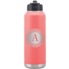 Personalized coral 32 oz vacuum insulated water bottle with 'Circle with initial' design