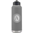 Personalized dark gray 32 oz vacuum insulated water bottle with 'Circle with initial' design