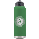 Personalized green 32 oz vacuum insulated water bottle with 'Circle with initial' design