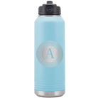 Personalized light blue 32 oz vacuum insulated water bottle with 'Circle with initial' design